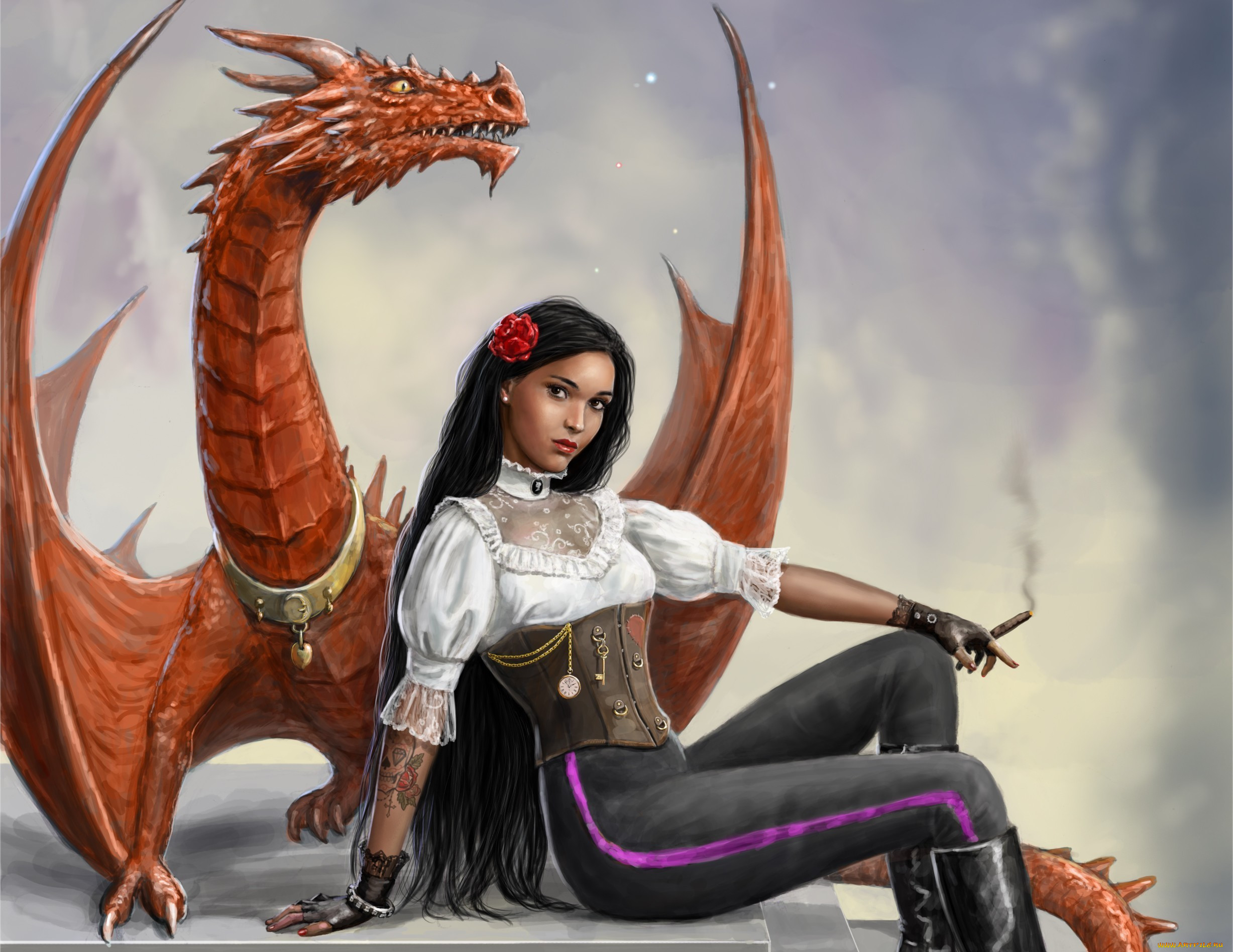 Фото девушки с драконом